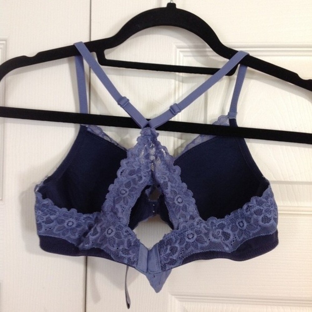 AERIE Size 34A Blue Lace Racerback Bra Keyhole Lined Adjustable Full Coverage - Picture 4 of 6